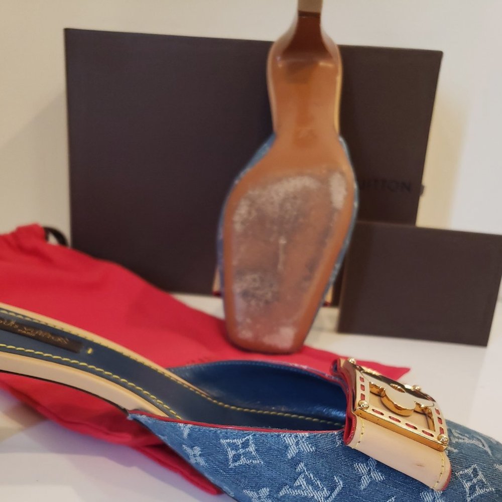 Louis Vuitton Denim Monogram Bowtie Mules